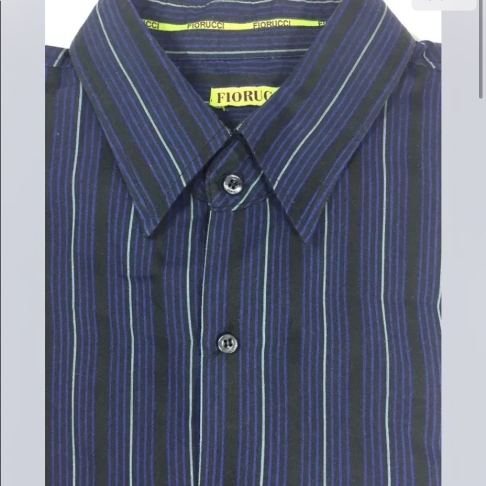 Fiorrucci Men Dress Shirt Long Sleeve XXL Blue Black Striped Cotton